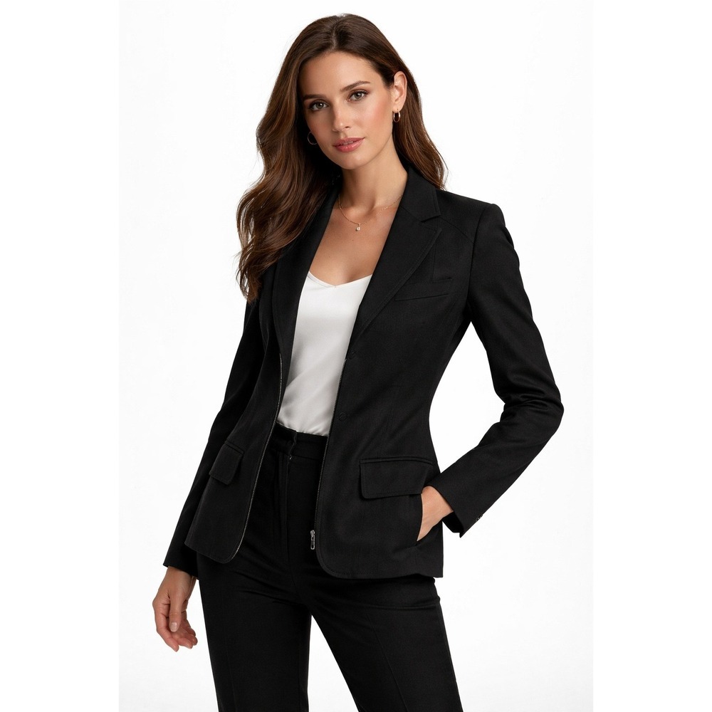 M Siamo Women's Black Wool Blazer Size 12 | Loro Piana Zelander Merino Fabric‎